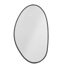 Oval black iron wall mirror with a sleek, minimalist design. Features a simple, modern frame that complements a variety of decor styles.
