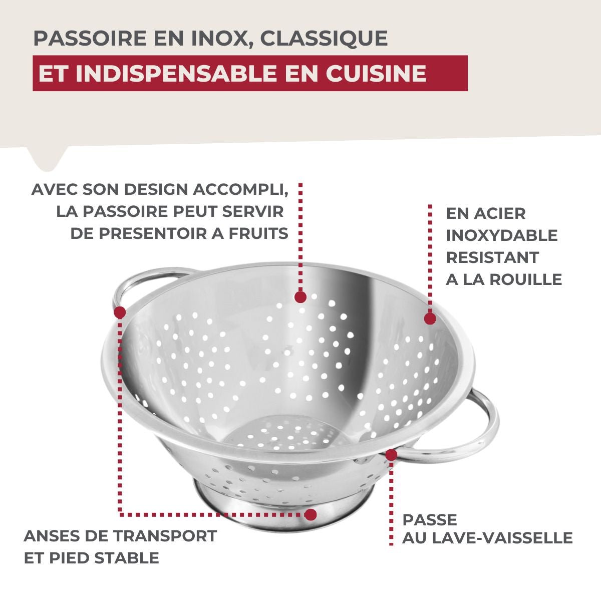 24 cm stainless steel strainer with Fackelmann handles