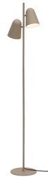 A tall, sand-colored floor lamp with two adjustable shades. The lamp has a minimalist, modern design that would complement a variety of interior styles.
