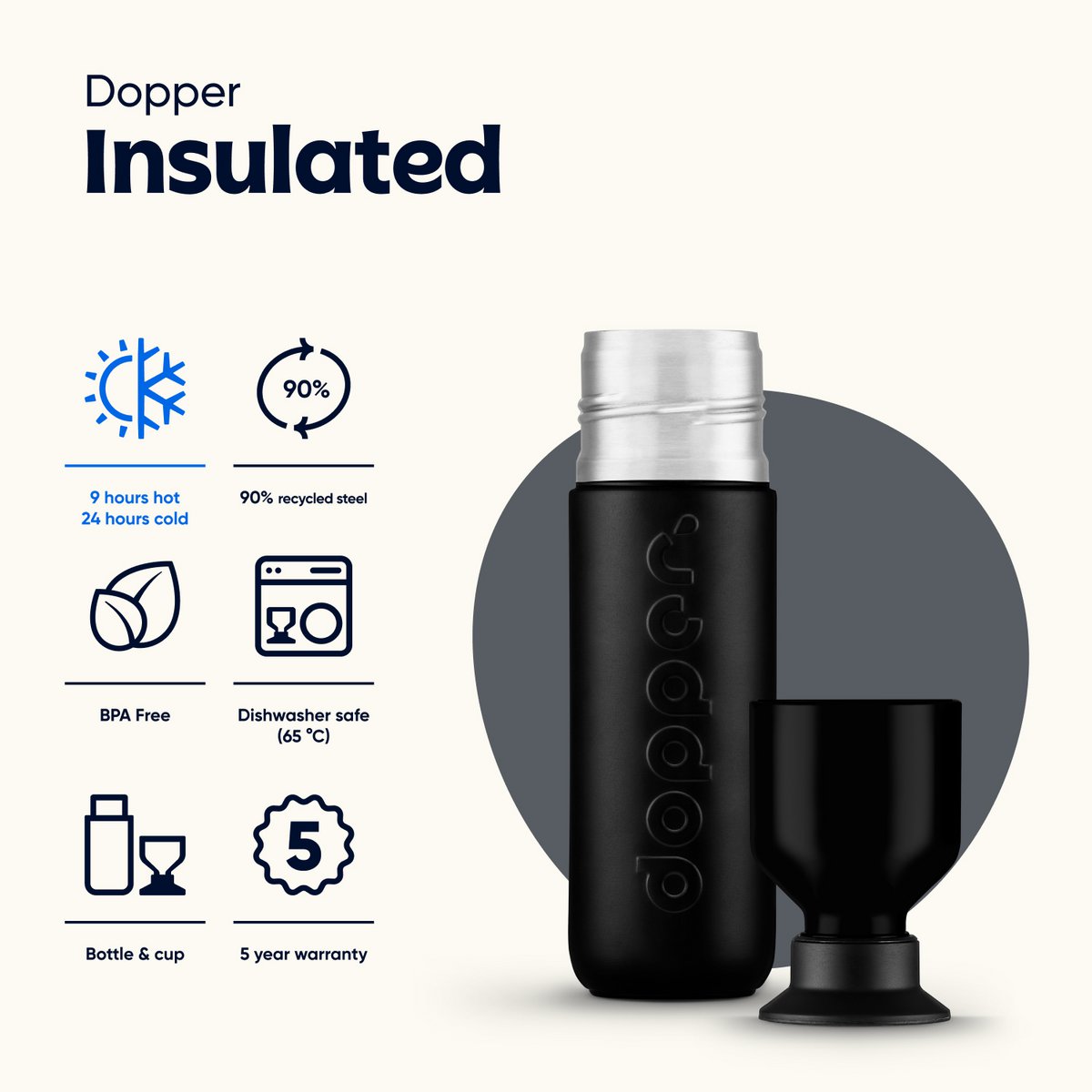 Dopper Isoleret termokande Flaske Blazing Black 350ml