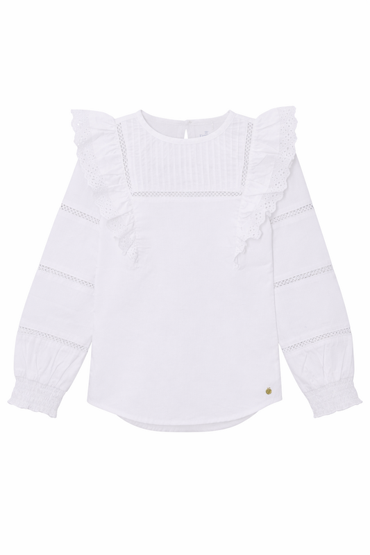 Chemisier Funkle Blanc Neige – Popeline de Coton Paper Touch – Luxe Meisjesmode
