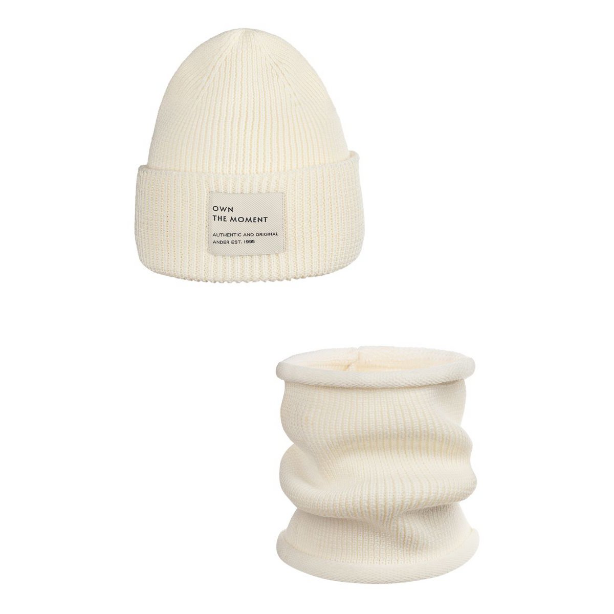 Ensemble bonnet et écharpe BRIGID NEW – 100% laine mérinos – écru