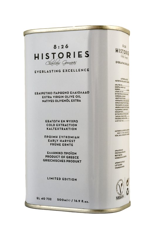 8:26 Histories Organic Extra Virgin Olivenolie 500 ml dåse Premium Single Edition