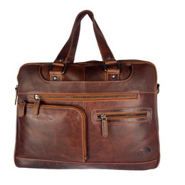 Bolso portátil Messenger Bag 15 Cognac de cuero de búfalo de 6 pulgadas
