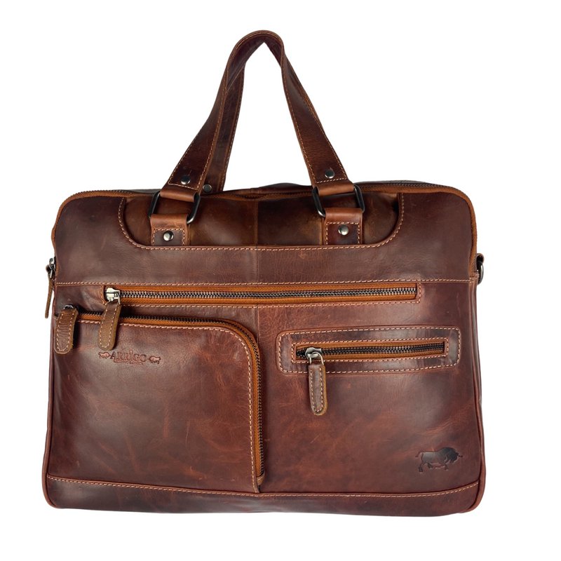 Bolso portátil Messenger Bag 15 Cognac de cuero de búfalo de 6 pulgadas