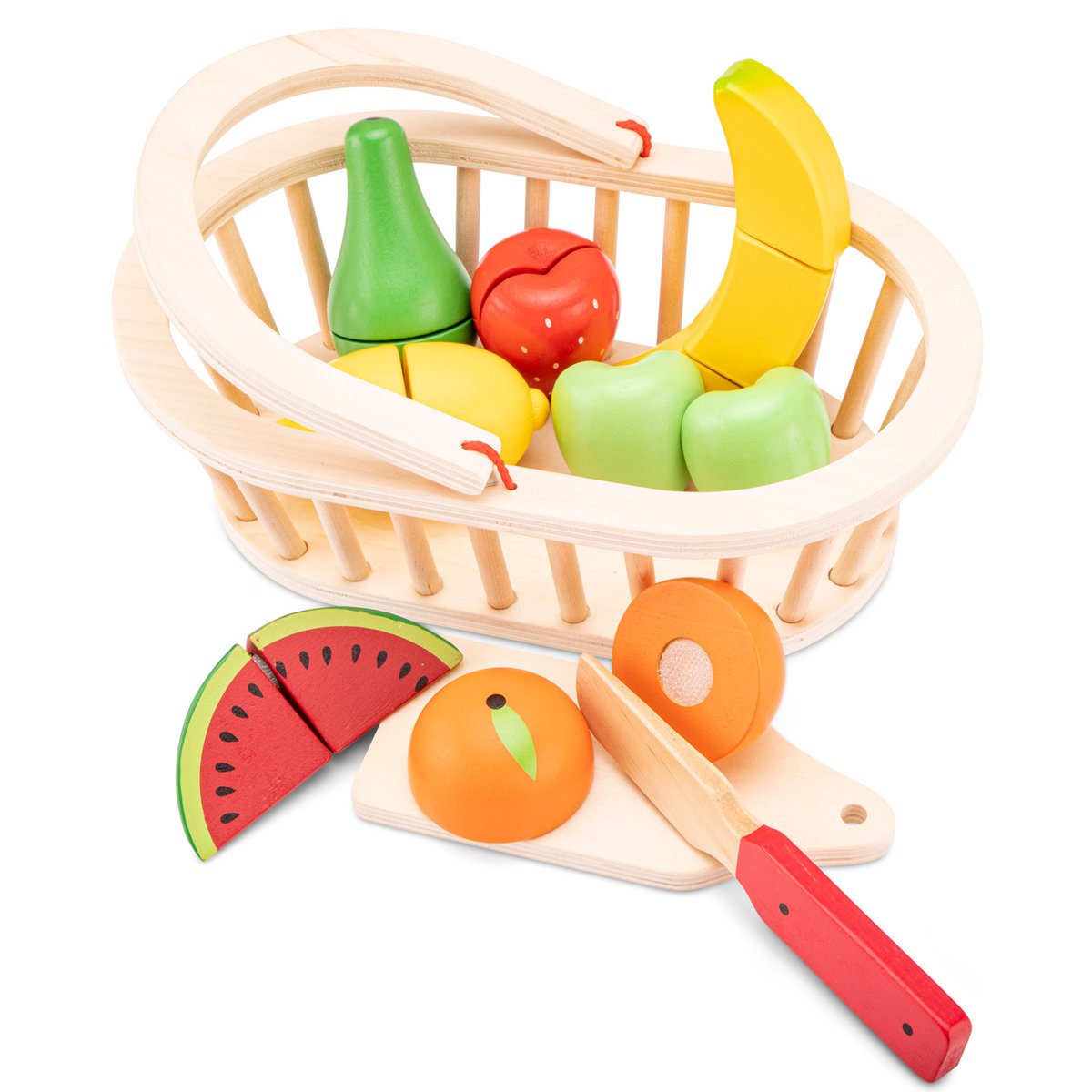 Juego de cesta de frutas de madera.
