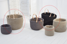 Knitting basket with leather handle - 40cm x 40cm x 40cm - round