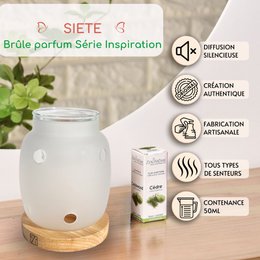 Parfumebrænder Inspiration Series – Siete – Æteriske olier, fondanter, duftvoks – Træ og glas fyrfadsstage – Gaveidé