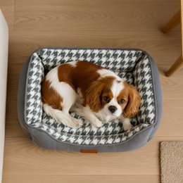 Yommy Haustierbett | Elegantes Hahnentritt-Design | Weiches und warmes Bett mit rutschfester Unterseite | Erhältlich in 3 Größen S/M/L und den Farben Grau, Blau und Schwarz | Ideal für Hunde und Katzen, bequem, langlebig und perfekt für den Winter