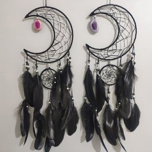 Zwarte sikkel Crescent Moon Dreamcatcher met Agaat charme