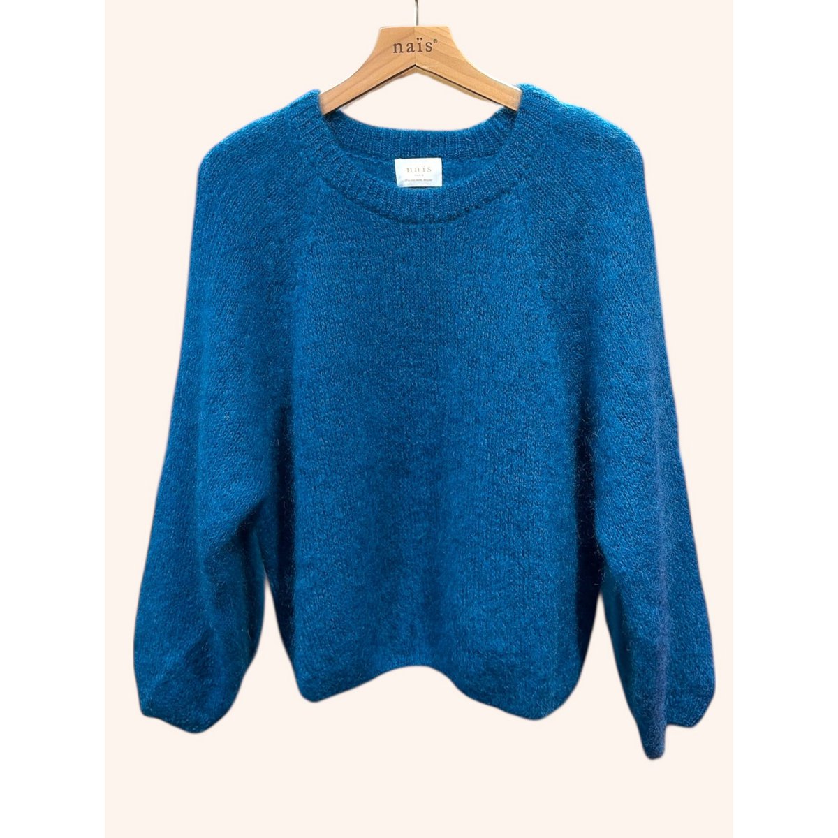 Pull col rond manches raglan en 76% mohair et laine