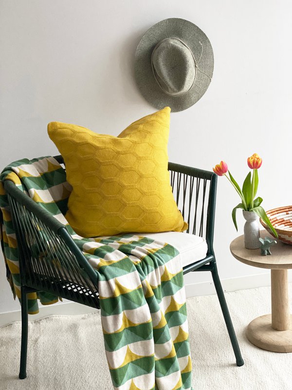 Toby Green Jacquard Throw – Blødt børstet bomuld