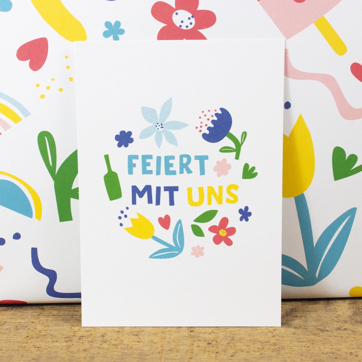 Postkarte Feiert mit uns