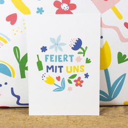 Postkarte Feiert mit uns