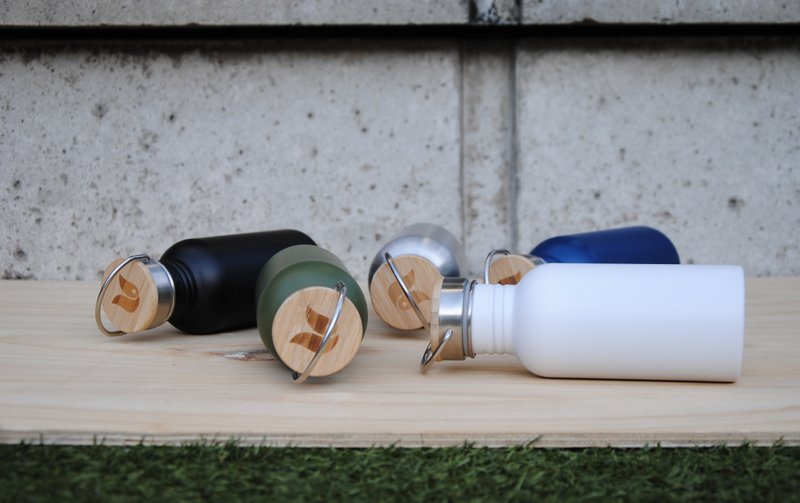 Rustfrit stål drikkeflaske bambus låg 500 ml stål Grøn