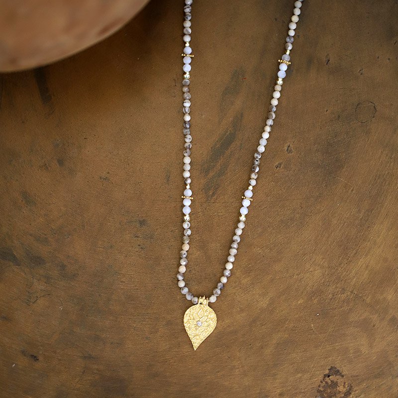 Lotus necklace labradorite moonstone