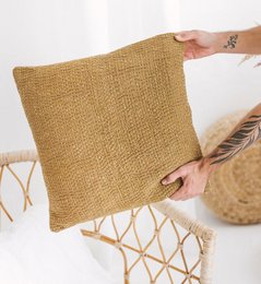 Olive green square pillow cover with textured woven pattern.
