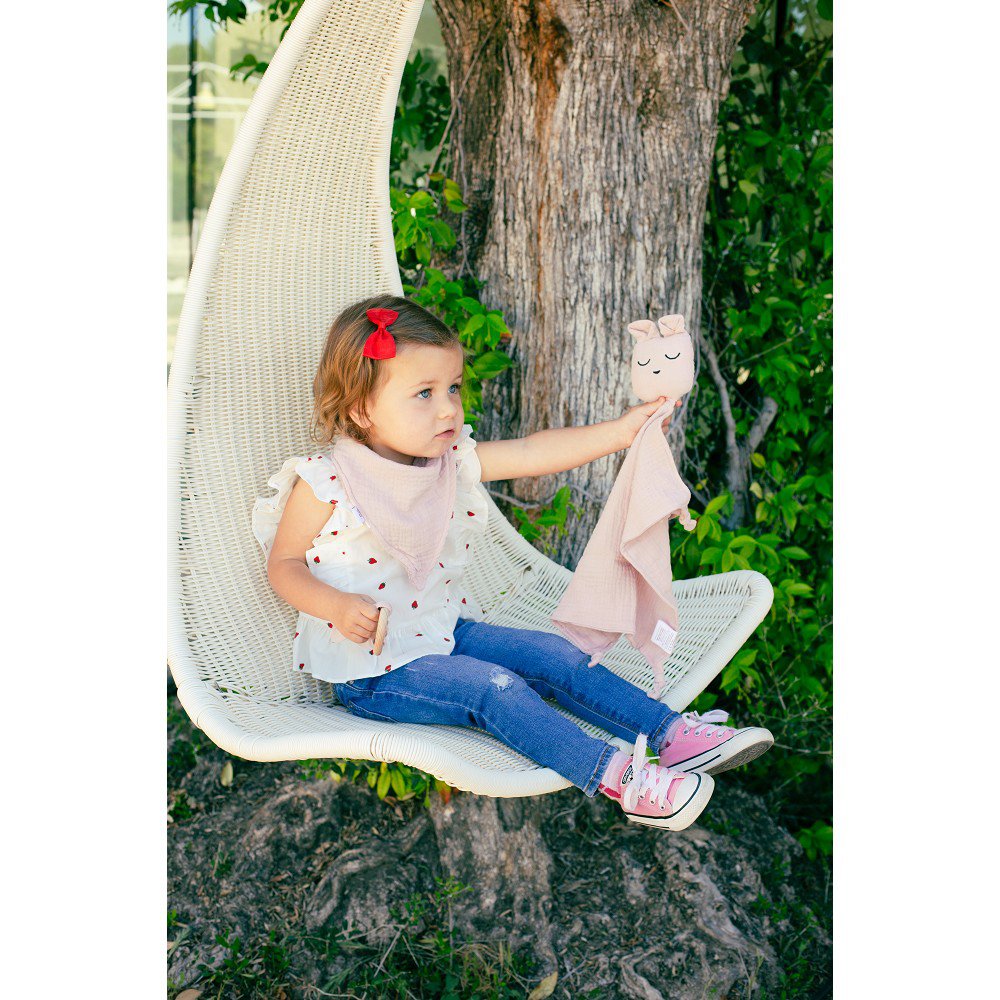 ENSEMBLE DOUDOU + BANDANA + ANNEAU DE DENTITION - MOD. OSO - ROSE FONCÉ