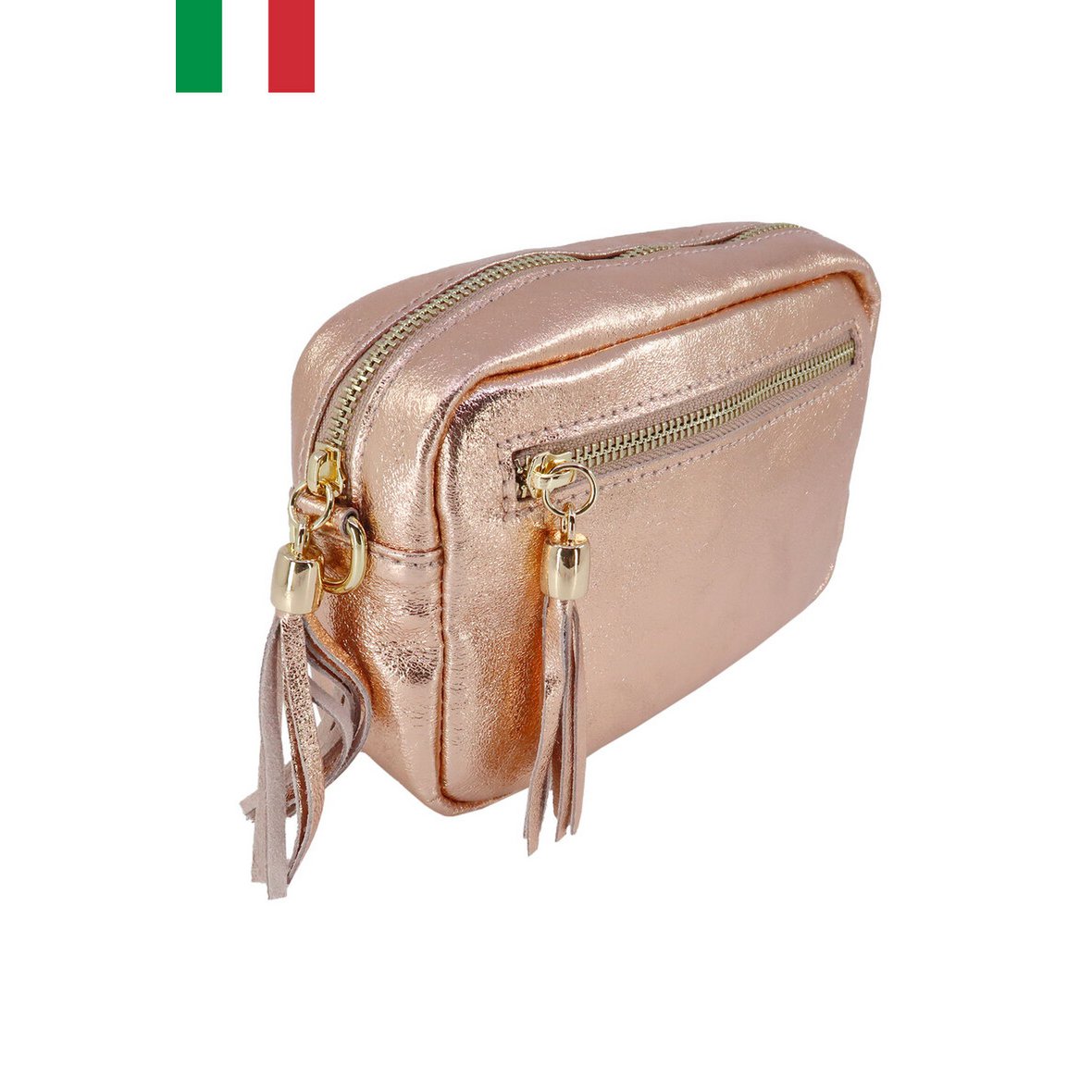 Iriserende leren schoudertas met metalen sluiting Made in Italy