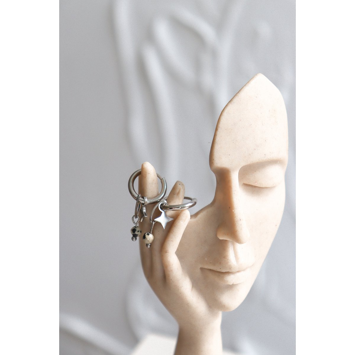 Dalmatian Jasper & Star Earrings - Silver
