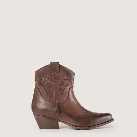 Vicky Dark Brown Texan Ankle Boots