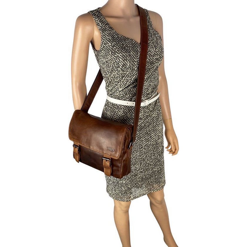 Sac à bandoulière pour femmes - sac de messager en cuir Cognac / sac à bandoulière