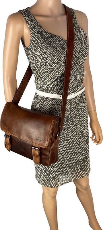 Damer skuldertaske - cognac læder messenger taske / crossbody taske