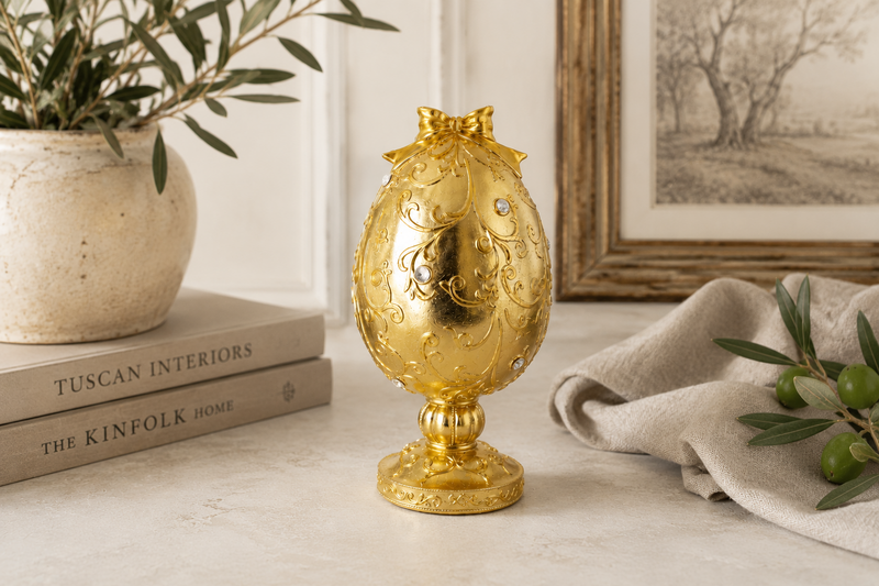 Gold resin decorative egg with rhinestones H30 D15