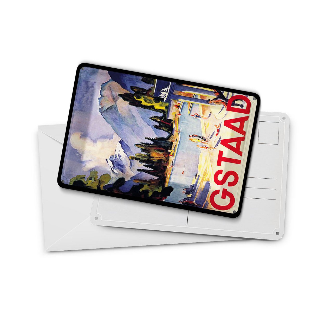 Pocztówka z cyny podróżnej 10x14 cm Znak dekoracji urlopowicza na basenie Gstaad