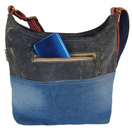 Sunsa schoudertas van upcycled jeans & canvas, vegan damestas