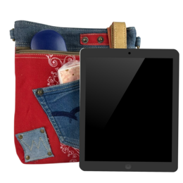 Sunsa dames schoudertas. Schoudertas gemaakt van upcycled jeans en canvas. Handtas vintage retro-stijl. Crossbodytas voor dames.