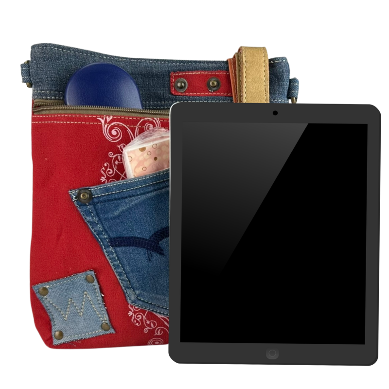 Sunsa dames schoudertas. Schoudertas gemaakt van upcycled jeans en canvas. Handtas vintage retro-stijl. Crossbodytas voor dames.