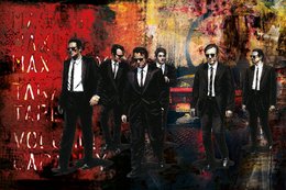 Reservoir Dogs movie poster featuring a group of men in suits against a graffiti-covered wall. Available in various sizes.