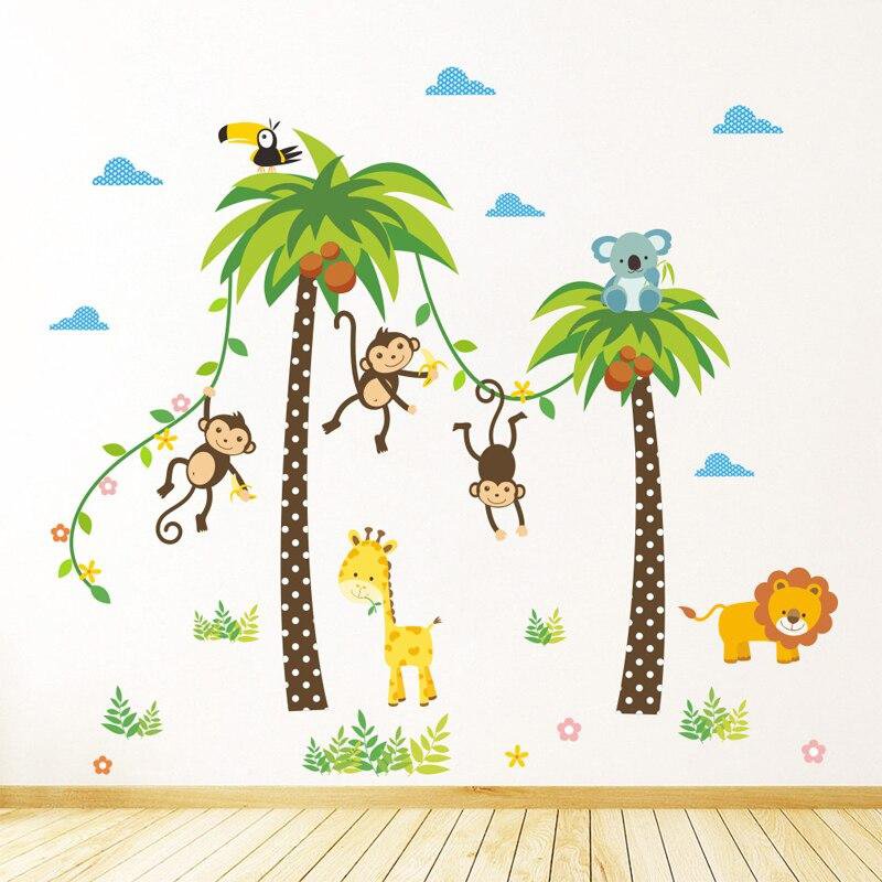 Jungle animals savanna palm coconut tree stickers