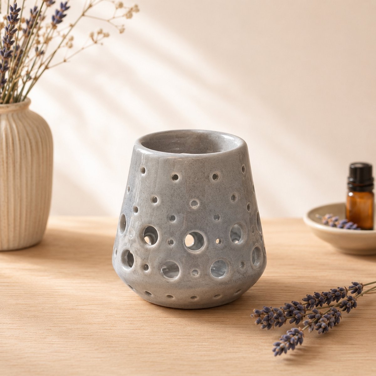 Perfume Burner – Gray Loob – Lacquered Ceramic Candle Holder – Healthy Diffusion Accessory – Scented Waxes, Essential Oils – Decorative Object