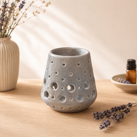 Parfümbrenner – Grauer Loob – Kerzenhalter aus lackierter Keramik – Gesundes Diffusionszubehör – Duftende Wachse, ätherische Öle – Dekorationsobjekt