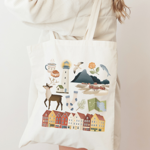 Fabric Bag Noorwegen Travel Lofoten - Jute Bags Scandinavia Fjords - Scandinavische huizen