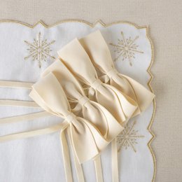  Ivory velvet bow napkin rings, set of 4, elegant cream colored fabric bows with snowflake embroidered napkins