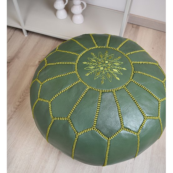 Leren poef - olijfgroen