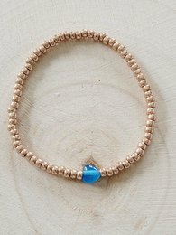 Kids bracelet beaded rose gold small blue stone charm elastic stretch