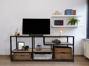 Staande plank scheidingswand boekenplank media plank boekenplank 130x60x36cm Liverpool metalen frame zwart