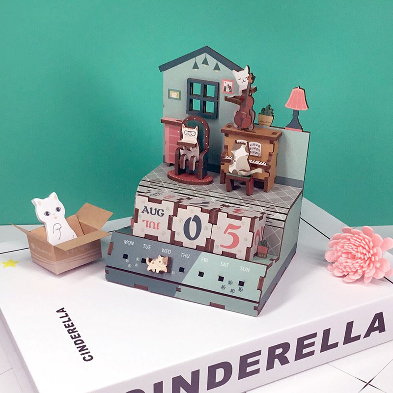 Tonecher, Diy 3d Houten Puzzel, Kalender, The Cats Musical, TQ004, 10,4x8,9x13,3cm