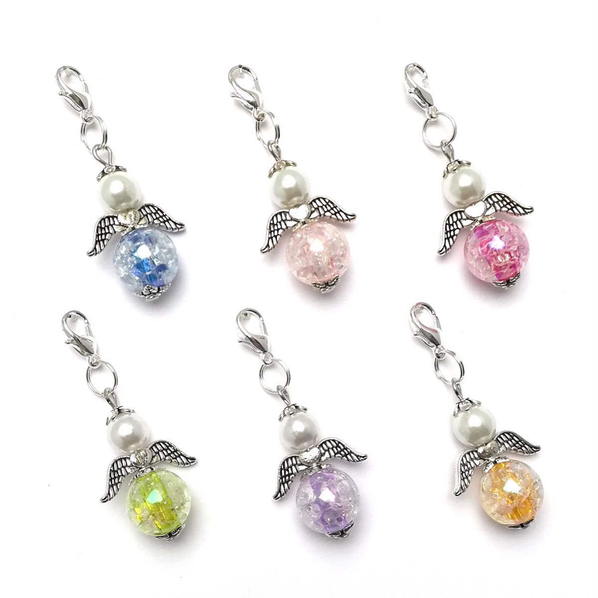 Guardian angel "Ina" keychain, 6-series set, silver-colored