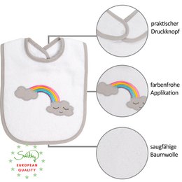 Bib rainbow, white, 24 x 24
