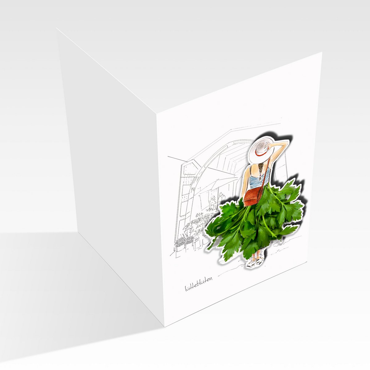 Vouwkaart met magneet "isMarkt" -vrouw met peterselie rock, inclusief envelop en composteerbare verpakkingen