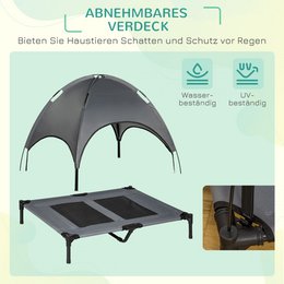 Elevated Dog Bed with Canopy, Pet Bed, Outdoor Dog Lounger with Roof, Breathable, Taffeta Fabric for Camping Gray 92 x 76 x 90 cm