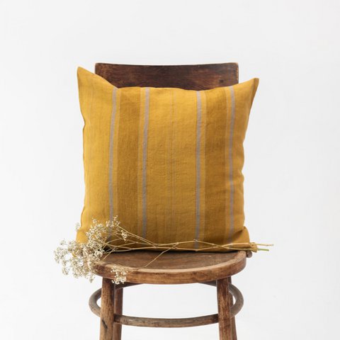 Amber Bronze Stripes Linen Cushion Cover
