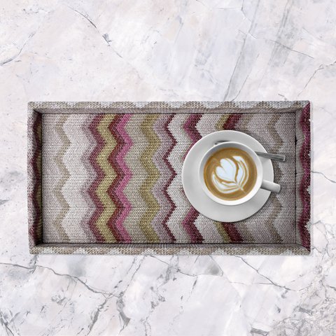 Tablet rectangular artificial leather zigzag pink cosmetic tray