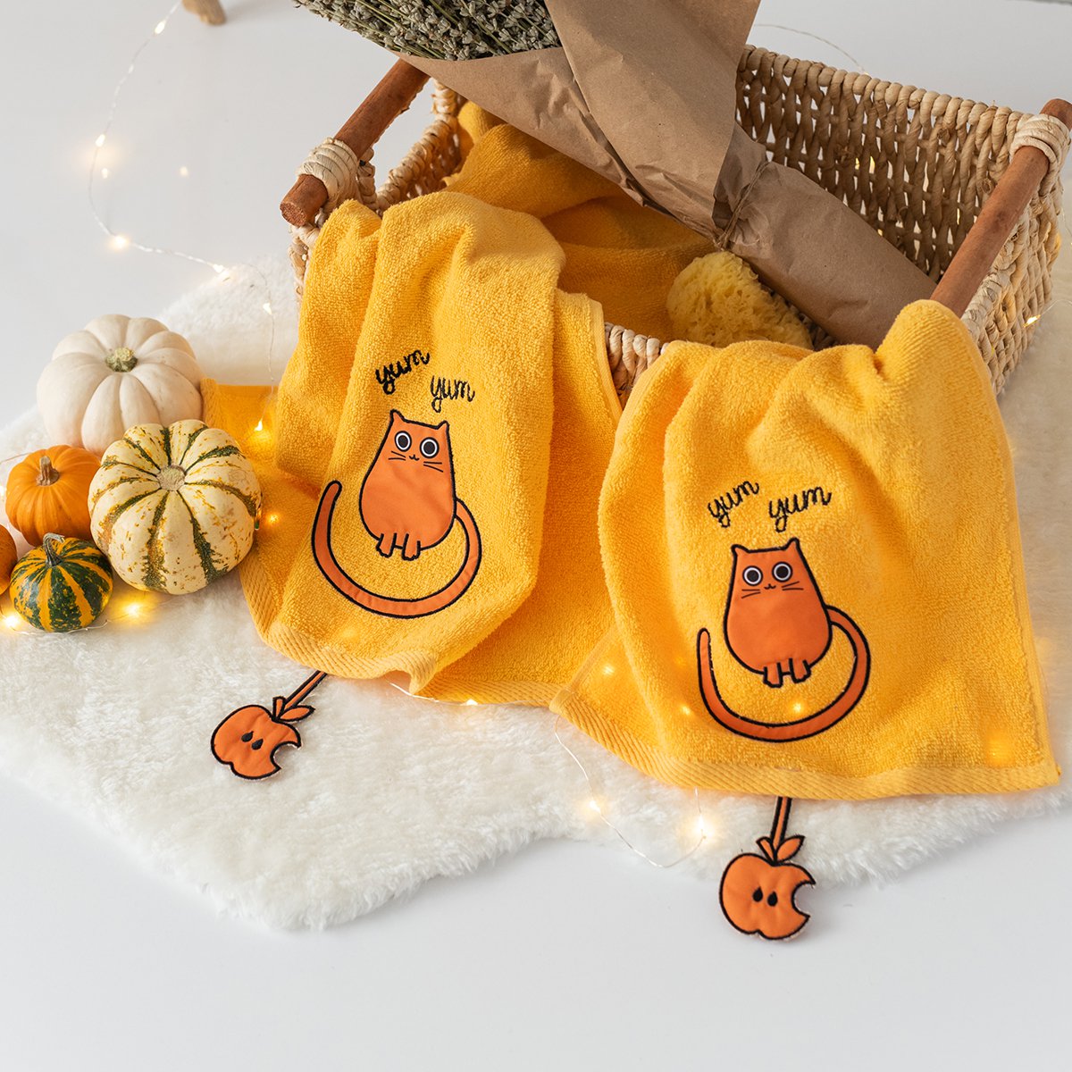 Milk & Moo Kinderhandtuch-Set mit 2 Chubby Cat, %100 Baumwolle