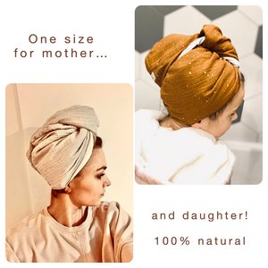 100% biologisch, Oeko-Tex, gecertificeerde mousseline haarhanddoek-tulband - superabsorberend katoen